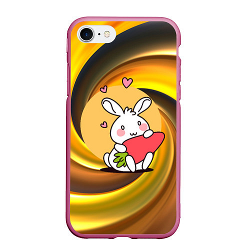Чехол iPhone 7/8 матовый Зайчик с морковкой и сердечками / 3D-Малиновый – фото 1