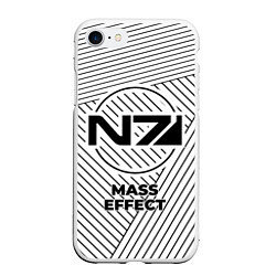 Чехол iPhone 7/8 матовый Символ Mass Effect на светлом фоне с полосами, цвет: 3D-белый