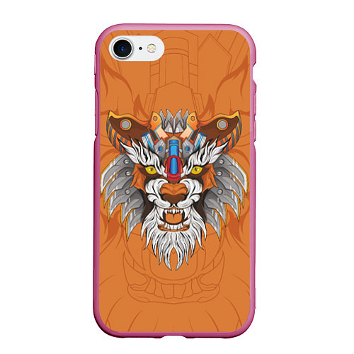 Чехол iPhone 7/8 матовый Голова тигра в узорах / 3D-Малиновый – фото 1