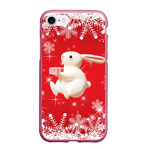 Чехол iPhone 7/8 матовый Новогодний объемный кролик / 3D-Малиновый – фото 1