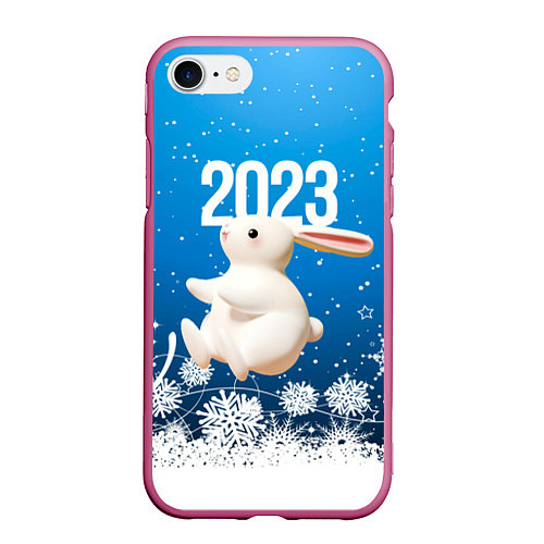 Чехол iPhone 7/8 матовый Белый большой кролик / 3D-Малиновый – фото 1