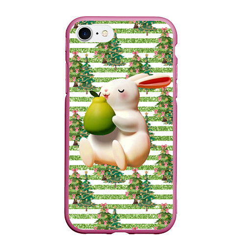Чехол iPhone 7/8 матовый Кролик с грушей / 3D-Малиновый – фото 1