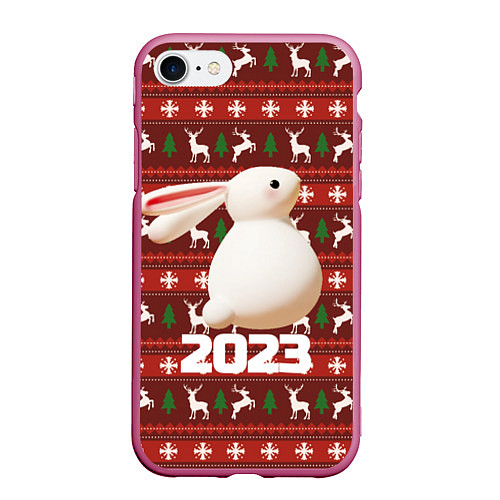 Чехол iPhone 7/8 матовый Белый большой кролик 2023 / 3D-Малиновый – фото 1
