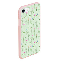 Чехол iPhone 7/8 матовый Акварельные растения на зеленой клетке, цвет: 3D-светло-розовый — фото 2