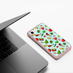 Чехол iPhone 7/8 матовый Новогодний паттерн, цвет: 3D-светло-розовый — фото 2