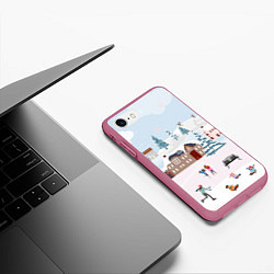 Чехол iPhone 7/8 матовый Новый год - каникулы, цвет: 3D-малиновый — фото 2