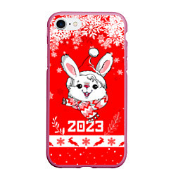 Чехол iPhone 7/8 матовый Праздничный кролик 2023, цвет: 3D-малиновый