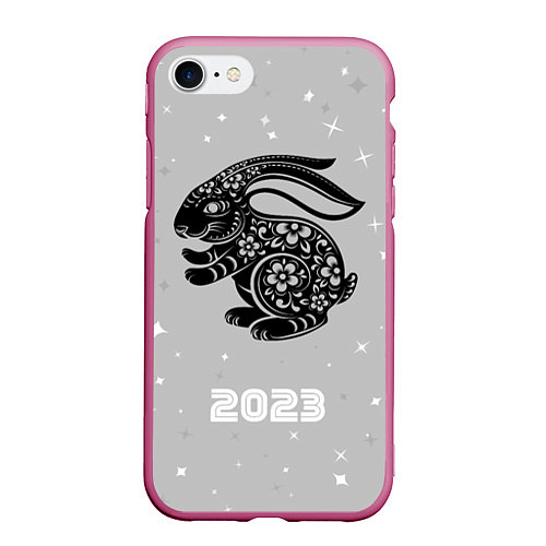 Чехол iPhone 7/8 матовый Символ 2023 года черный водяной кролик / 3D-Малиновый – фото 1