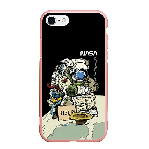 Чехол iPhone 7/8 матовый NASA - Help! Astronaut - Joke / 3D-Светло-розовый – фото 1