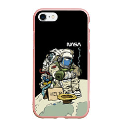Чехол iPhone 7/8 матовый NASA - Help! Astronaut - Joke, цвет: 3D-светло-розовый