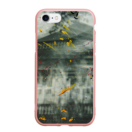 Чехол iPhone 7/8 матовый Абстрактный силуэт дома и краски на поверхности / 3D-Светло-розовый – фото 1