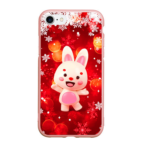 Чехол iPhone 7/8 матовый Зайчик и снегопад / 3D-Светло-розовый – фото 1