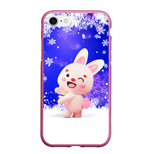 Чехол iPhone 7/8 матовый Заяц и снежинки / 3D-Малиновый – фото 1