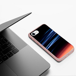 Чехол iPhone 7/8 матовый Синие и оранжевые линии во тьме, цвет: 3D-светло-розовый — фото 2