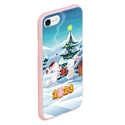 Чехол iPhone 7/8 матовый 2023 - зайчики с подарком, цвет: 3D-светло-розовый — фото 2