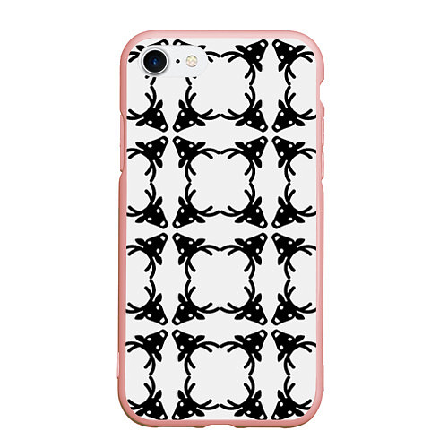 Чехол iPhone 7/8 матовый Черные рождественские олени / 3D-Светло-розовый – фото 1