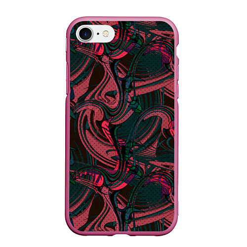 Чехол iPhone 7/8 матовый Красно -зеленый темный абстрактный узор с разводам / 3D-Малиновый – фото 1