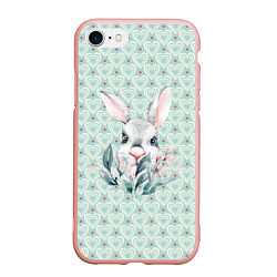 Чехол iPhone 7/8 матовый Кролик в цветах, цвет: 3D-светло-розовый