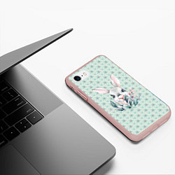 Чехол iPhone 7/8 матовый Кролик в цветах, цвет: 3D-светло-розовый — фото 2