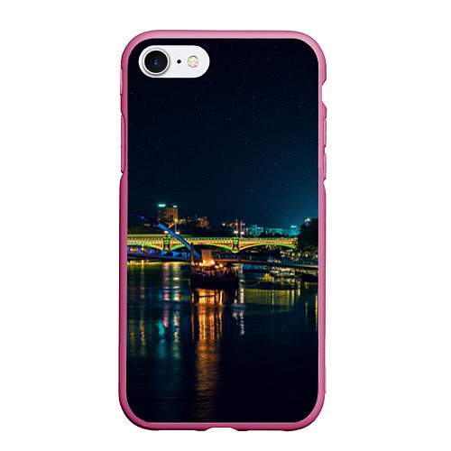 Чехол iPhone 7/8 матовый Неоновый ночной город / 3D-Малиновый – фото 1