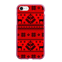 Чехол iPhone 7/8 матовый Happy new year, black deer, цвет: 3D-малиновый