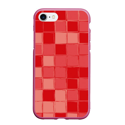 Чехол iPhone 7/8 матовый Красный паттерн из кубов / 3D-Малиновый – фото 1