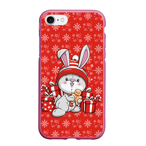 Чехол iPhone 7/8 матовый Новогодний кролик с пряником / 3D-Малиновый – фото 1