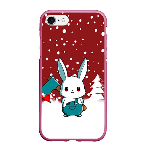 Чехол iPhone 7/8 матовый Кролик лесоруб / 3D-Малиновый – фото 1