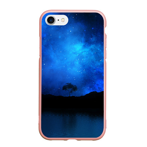Чехол iPhone 7/8 матовый Звездное небо и одинокое дерево / 3D-Светло-розовый – фото 1
