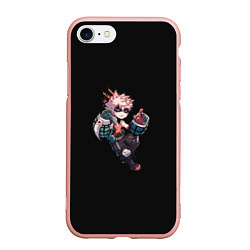 Чехол iPhone 7/8 матовый Бакуго Кацуки - черный фон, цвет: 3D-светло-розовый