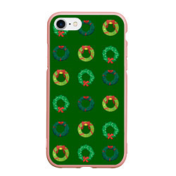 Чехол iPhone 7/8 матовый Зеленые рождественские венки омелы, цвет: 3D-светло-розовый