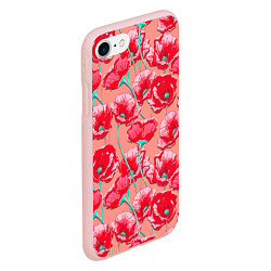 Чехол iPhone 7/8 матовый Красные маки - паттерн, цвет: 3D-светло-розовый — фото 2