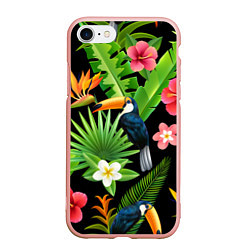 Чехол iPhone 7/8 матовый Тропический паттерн с туканом, цвет: 3D-светло-розовый