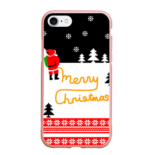 Чехол iPhone 7/8 матовый Merry christmas - Санта Клаус / 3D-Светло-розовый – фото 1