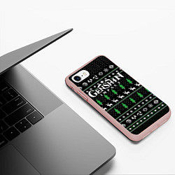 Чехол iPhone 7/8 матовый Новогодний свитер - Genshin impact, цвет: 3D-светло-розовый — фото 2
