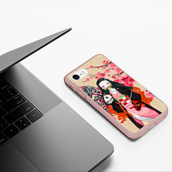 Чехол iPhone 7/8 матовый Незуко Камадо под сакурой, цвет: 3D-светло-розовый — фото 2