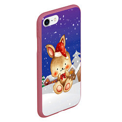 Чехол iPhone 7/8 матовый Новогодний заяц, цвет: 3D-малиновый — фото 2