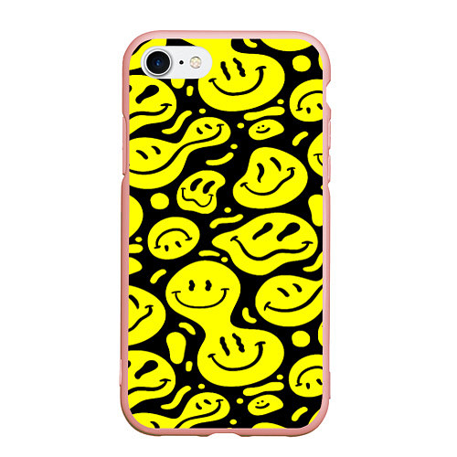 Чехол iPhone 7/8 матовый Кислотный желтый смайлик / 3D-Светло-розовый – фото 1