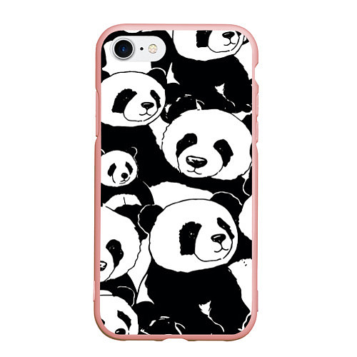 Чехол iPhone 7/8 матовый С пандами паттерн / 3D-Светло-розовый – фото 1