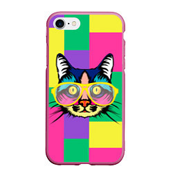 Чехол iPhone 7/8 матовый Кот в стиле поп-арт, цвет: 3D-малиновый