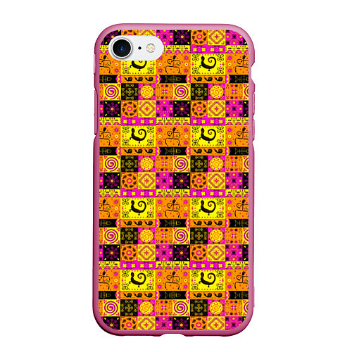 Чехол iPhone 7/8 матовый Colored patterned ornament / 3D-Малиновый – фото 1