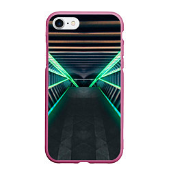 Чехол iPhone 7/8 матовый Неоновые фонари на космическом коридоре, цвет: 3D-малиновый