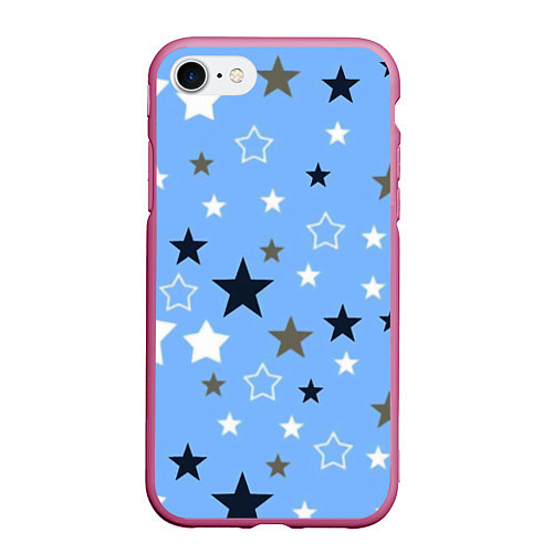 Чехол iPhone 7/8 матовый Звёзды на голубом фоне / 3D-Малиновый – фото 1