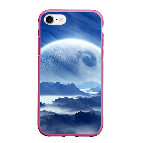 Чехол iPhone 7/8 матовый Mountains - fantasy planet / 3D-Малиновый – фото 1