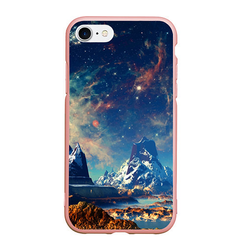 Чехол iPhone 7/8 матовый Горы и бескрайний космос / 3D-Светло-розовый – фото 1