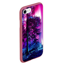 Чехол iPhone 7/8 матовый Сиреневый лес - глитч, цвет: 3D-малиновый — фото 2