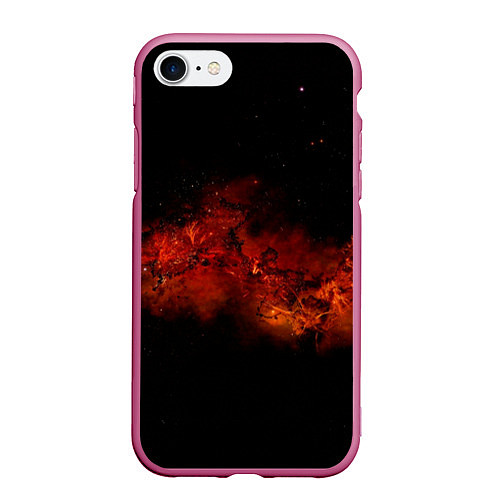 Чехол iPhone 7/8 матовый Абстрактные взрывы в космосе и красные звёзды / 3D-Малиновый – фото 1