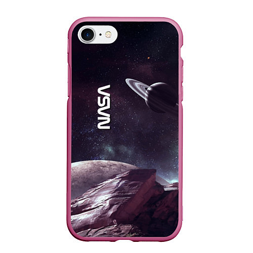 Чехол iPhone 7/8 матовый Космический пейзаж - Saturn - Nasa / 3D-Малиновый – фото 1