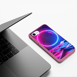 Чехол iPhone 7/8 матовый Круг и разноцветные кристаллы - vaporwave, цвет: 3D-малиновый — фото 2