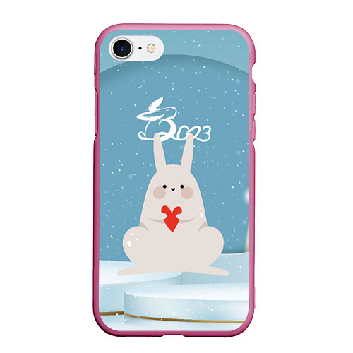 Чехол iPhone 7/8 матовый Зайчонок с сердечком / 3D-Малиновый – фото 1